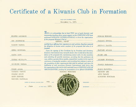 The History  of the Kiwanis Club of Sendai